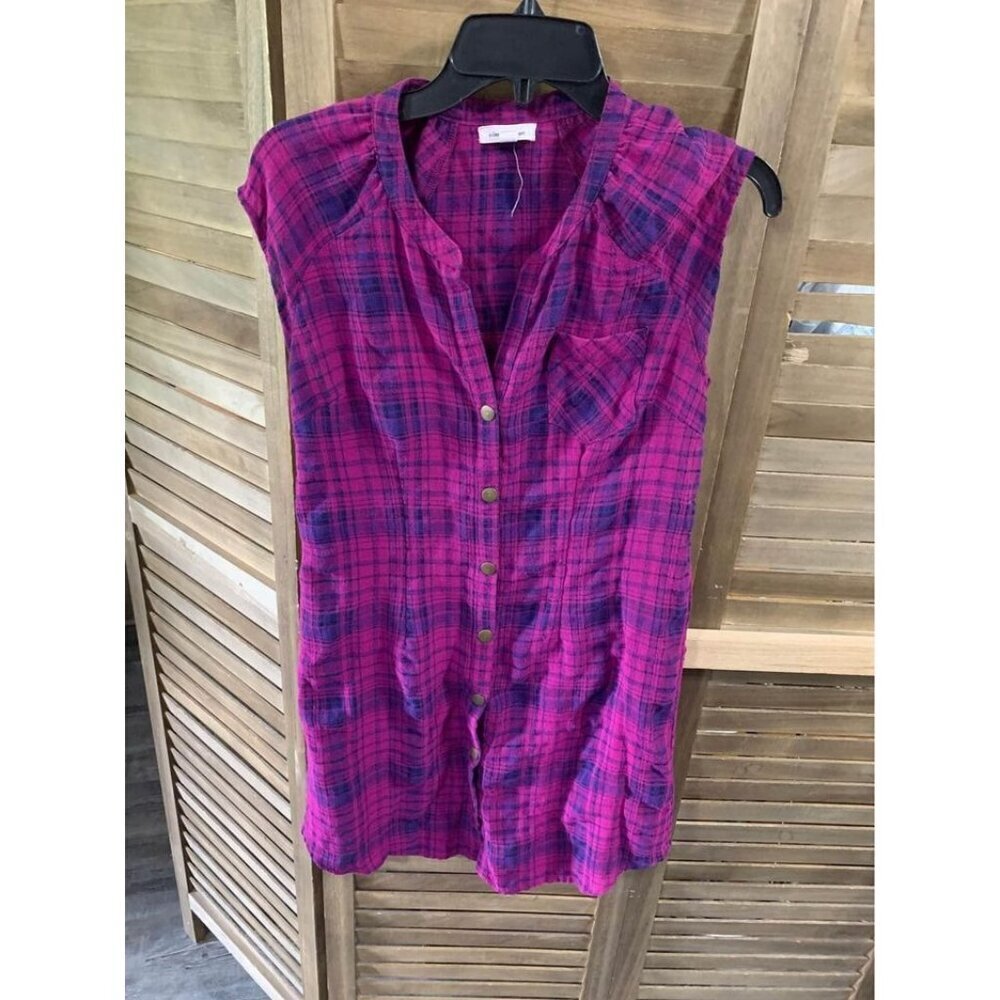 Silence Noise Plaid Snap Up Dress Womens Size Small Pink Purple
